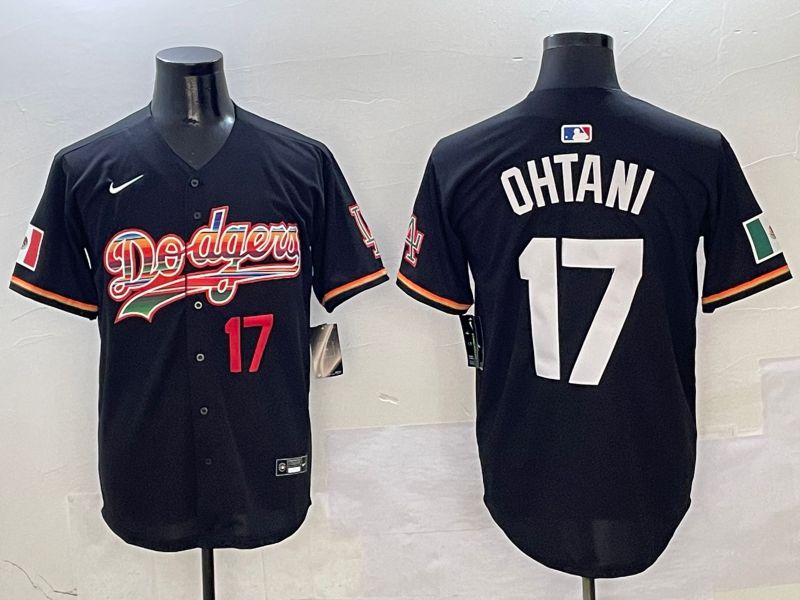 Men Los Angeles Dodgers 17 Ohtani Black rainbow Nike 2025 MLB Jersey style 4